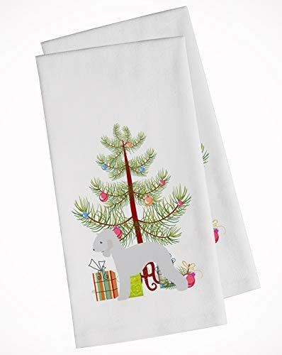 Bedlington Terrier Merry Christmas Tree White Kitchen Towel 