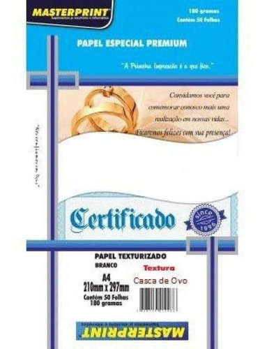 Papel Casca De Ovo Branco A4 180 Gr 50 Fls Cor Branco