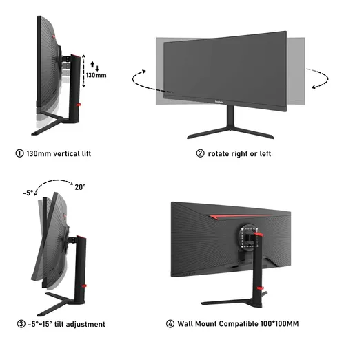 Monitor Gamer Curvo Gawfolk 34 Uwqhd 165hz Alto-falante Dp Preto