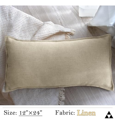 Funda De Almohada Lumbar De Lino Neutro, 30 X 60 Cm, Decorac
