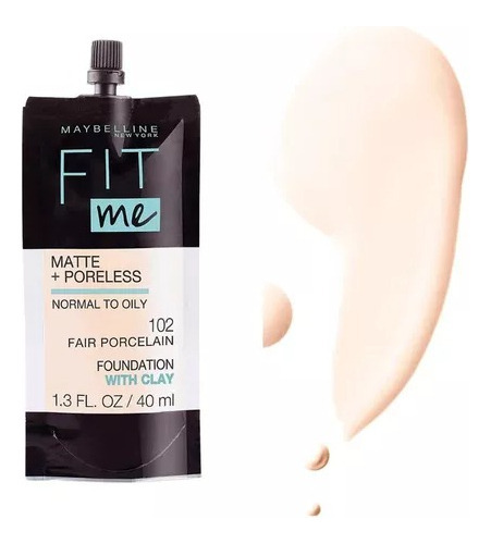 Base de maquillaje líquida Maybelline Fit Me fair porcelain Fit Me tono 102 fair porcelain - 40mL 1.3oz