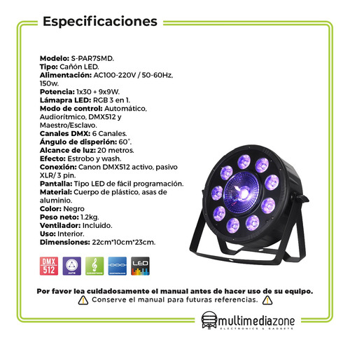 Par 64 1x30w + 9x9w = 130w Hyper Led Dmx Rgb Combo 12 Piezas