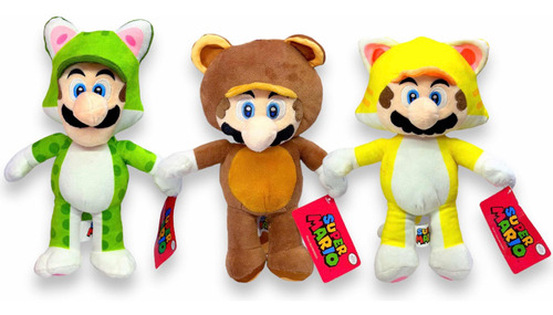 Peluche Mario Bros Tanooki, Mario Bros Gato, Y Luigui Gato