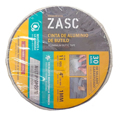 Cinta Impermeable De Butilo Aluminio 4  X 10 Mts Zasc