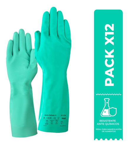 Pack X12 Pares Guantes Nitrilo Reutilizable Ansell 37-175