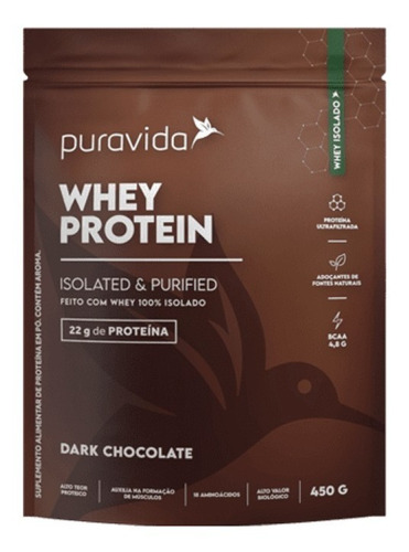 Whey Protein - 100% Isolado - Dark Chocolate Pura Vida 450g