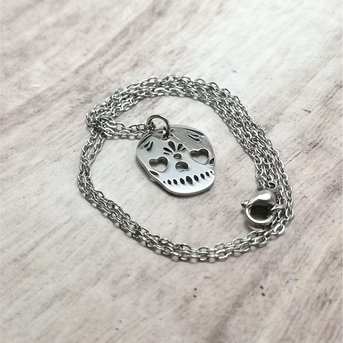 Collar Dije Calavera Acero Día De Muertos Catrina Halloween