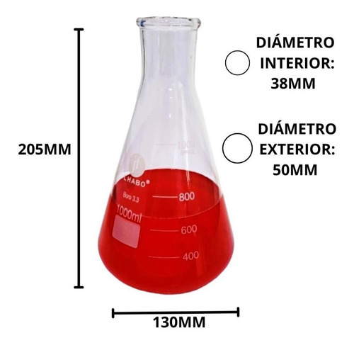 Matraz Erlenmeyer 1000 Ml Vidrio Jf Lhabo