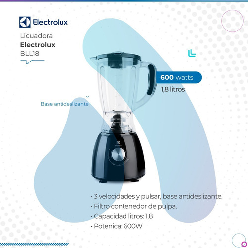 Imagen 2 de 10 de Licuadora Electrolux Bll18 1.8 L Negra 220v Bll18