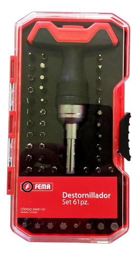 Fema Set Destornillador Llave T Crique 36 Puntas Tubos 25mm