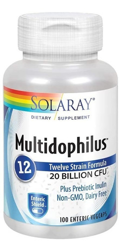 Multidophilus 12 cepas de 20 bilhões de cápsulas Cfu Solaray 100 de sabor neutro