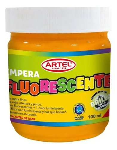 Témpera Artel Colores Frasco 100 Ml Color Fluorescente Naranja