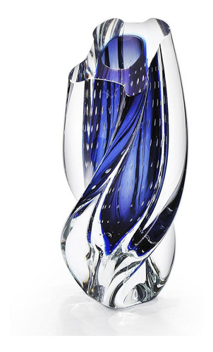 Vaso Em Cristal Murano Azul São Marcos 34x15x15cm