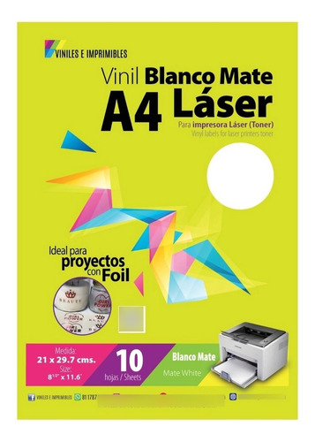 Vinil Blanco Adhesivo Láser A4 (10 Hojas) 