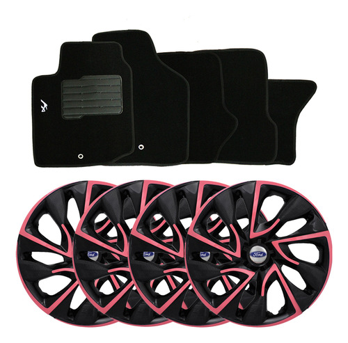 Jg Calota Esportiva 13 Ds4 Rosa Pink+ Tapete Bordado Ford Ka