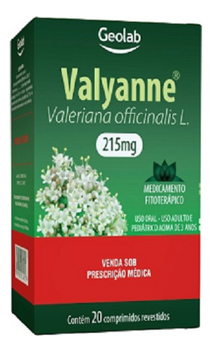 Suplemento Alimentar Valyanne 215mg C/20 Comp Geolab