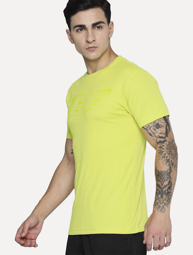 Camiseta Ellus Cotton Fine Maxi Splash Logo Neon Amarela