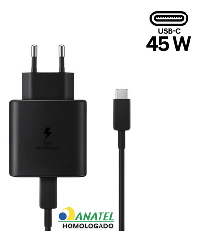 Carregador Fonte Turbo 45w Para Samsung Com Cabo Super Fast Cor Preto Lojas Casa