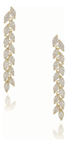 Brinco Longo Semi Joia Festa Zircônia Folheado A Ouro 18k