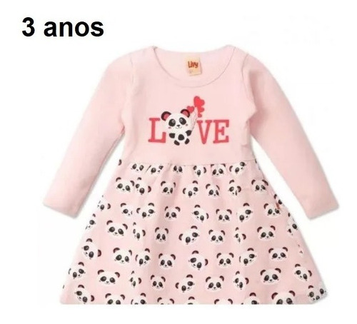 Vestido Infantil Rosa Molecotton Algodão Panda Menina 3 Anos