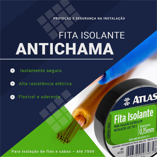 Fita Isolante 5 Metros Anti-chamas - Atlas Kit 2und