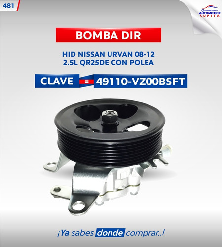 Bomba Direccion Hidrahulica Nissan Urvan 08-12  2.5l C/polea