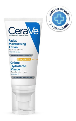 Imagen 1 de 6 de Loción Hidratante De Rostro Cerave Fps30 52ml
