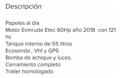 Vendo Lancha Virgin Marine 470 Motor E-téc 60hp 2t