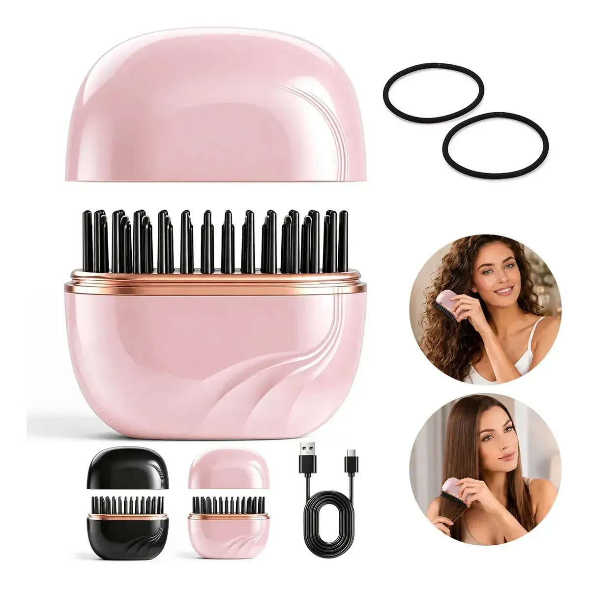 Peine Alisador Mini Sin Cable 2 En 1 Plancha Portátil Color Rosa
