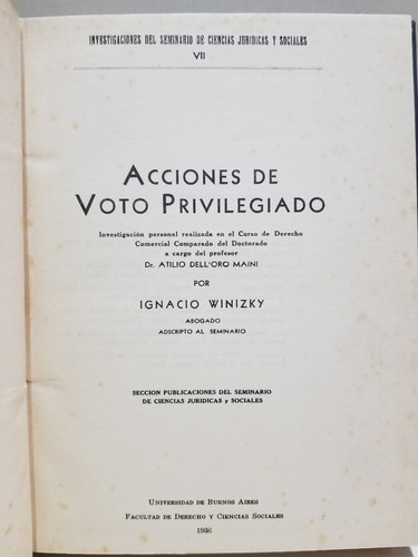 Acciones De Voto Privilegiado * Winizky Ignacio * 1936