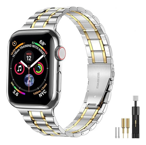 Malla Para Apple Watch 42/44/45mm 9/8/7 Metalica Plata/gold