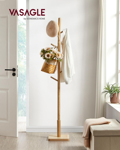 Perchero De Madera Maciza Con 8 Ganchos Color Beige Natural