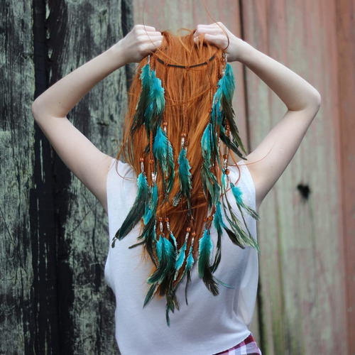 Una Diadema De Plumas Azules Bohemia