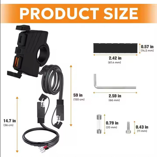 Cargador Usb Para Moto Tipo C Y Carga Rápida Contra Agua