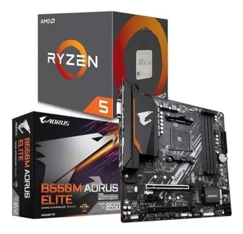 Kit Upgrade Amd Ryzen 5 5500 + Gigabyte B550m Aorus Elite Cor Preto