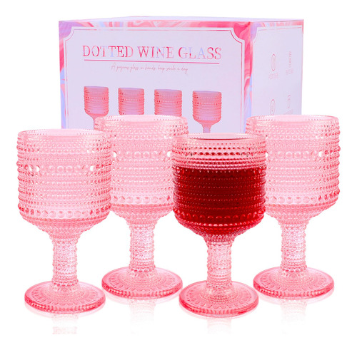 Juego De 4 Copas De Vino Vintage Rosadas, Regalos De Elefant