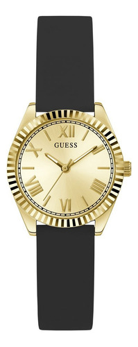 Reloj Guess Peony G Para Dama Correa Negro Bisel Dorado Fondo Dorado