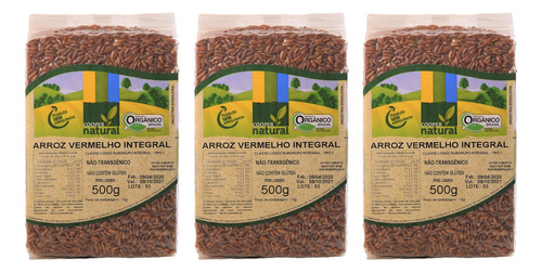 Kit 3 Arroz Vermelho Orgânico À Vácuo Coopernatural 500 G