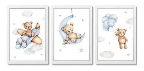 Quadro Decorativo Infantil Ursinho Urso Aquarela Aviador