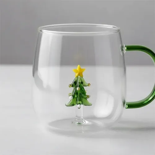 Caneca Xicara De Vidro 3d Arvore Natal Transparente 400ml Transparente Árvore De Natal