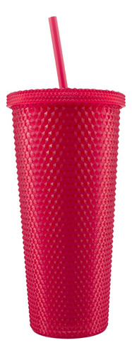 Vaso Grande Tipo Starbucks Con Relieve Diamante Tapa Y Popote 600 Ml Color Rojo