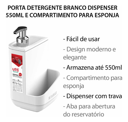 Porta Detergente Dispenser 550ml E Compartimento P/ Esponja