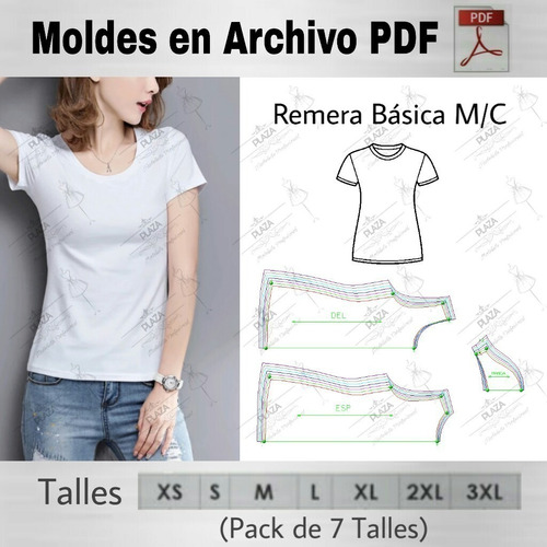 Moldes Patrones Imprimibles Remera Basica Mc Diy  Xs Al 3xl