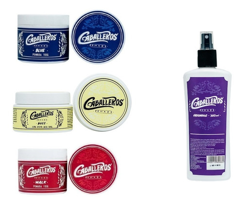 Kit 3 Pomadas Modeladoras Caballeros + Grooming 300ml
