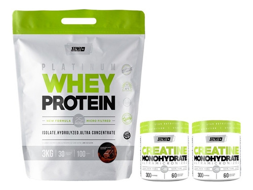 Whey Protein 3 Kg + 2 Creatina X 300 Grs Star Nutrition Sabor Chocolate