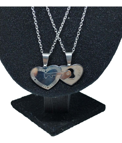 Cadena Dije Corazon Pareja Acero Inoxidable + Estuche Gratis