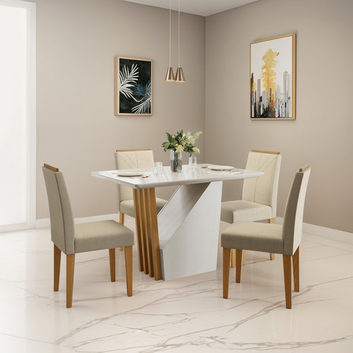 Juego De Comedor Vezna Amada 4s Vekka Color Beige