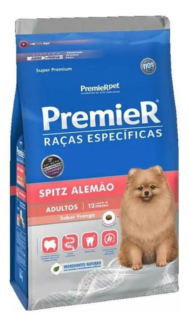 Ração Seca Premier Super Premium Spitz Alemão Adulto Frango 7,5kg