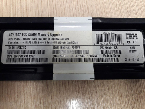 Memoria Ibm 8gb Ddr3 1333 (49y1397) Pc3l-10600 Cl9 Ecc