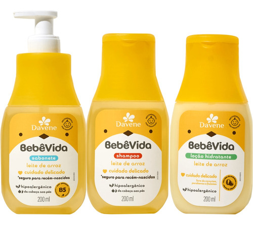 Shampoo+sabonete Líquido+hidratante Leite De Arroz Bebe Vida